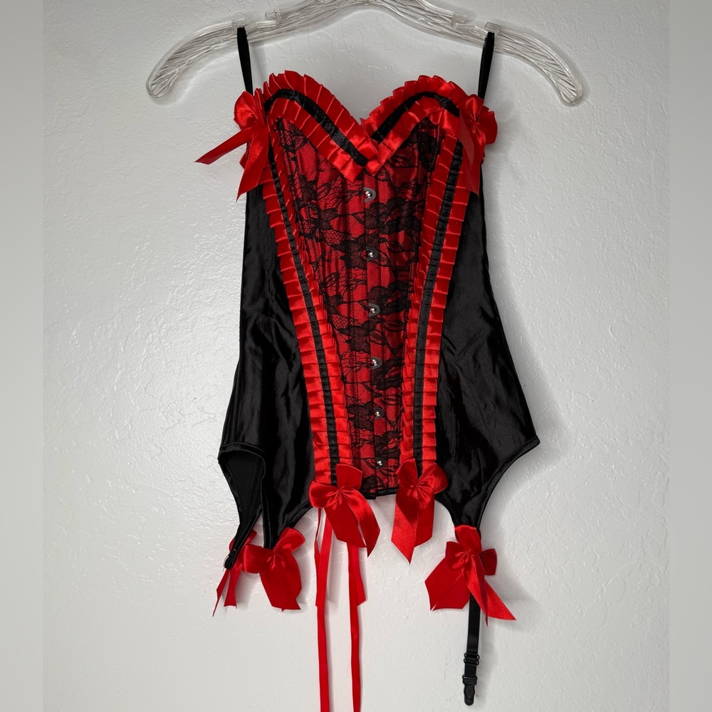Corset Women's Size Small Red Black‎ Lace Ribbon Bedroom Feminine Body Shaper